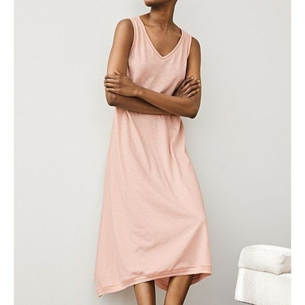EUC Eileen Fisher sleepwear Garnet Hill nightgown hemstitched v-neck pink sz XS - Picture 1 of 10